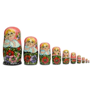 10 Girl In Pink Scarf And Embroidered Blouse Nesting Dolls 11 Inches