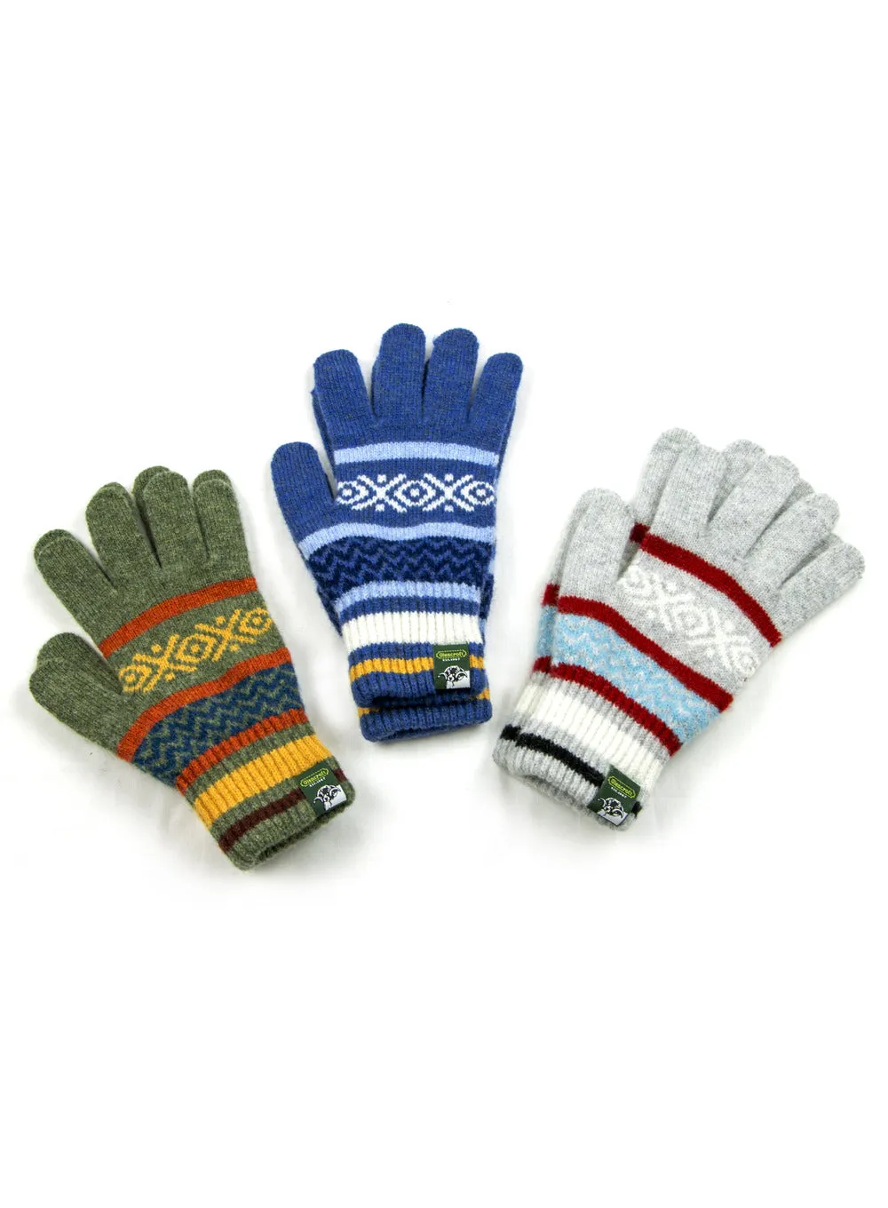 100% Lambswool Fair Isle Ladies Knitted Gloves