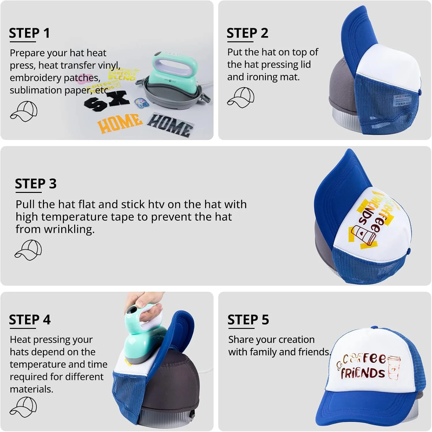 15 pack Sponge Trucker Cap Blanks&6pack Cap Hangers Bundle[Buy Hats get FREE Hat Heat Press Machine]