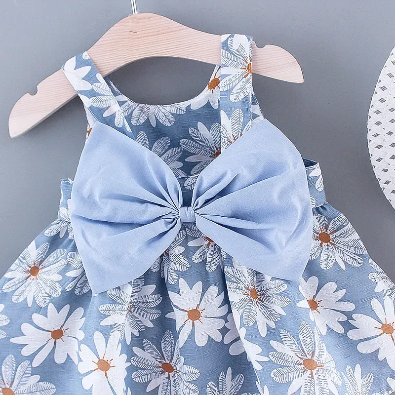 2pcs Daisy Bowknot Dress with Hat Set 18-24 Month