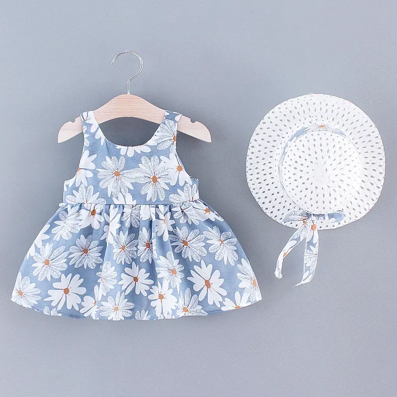 2pcs Daisy Bowknot Dress with Hat Set 18-24 Month