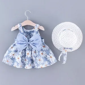 2pcs Daisy Bowknot Dress with Hat Set 18-24 Month