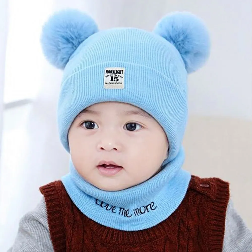 2Pcs Knitted Soft Toddler Warm Pompom Beanie