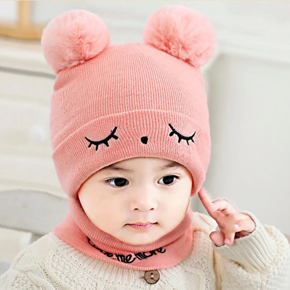 2Pcs Knitted Soft Toddler Warm Pompom Beanie