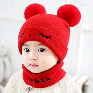 2Pcs Knitted Soft Toddler Warm Pompom Beanie