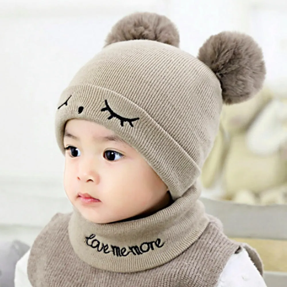 2Pcs Knitted Soft Toddler Warm Pompom Beanie