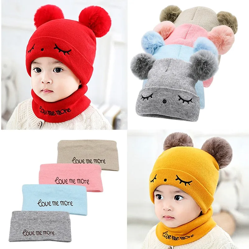 2Pcs Knitted Soft Toddler Warm Pompom Beanie