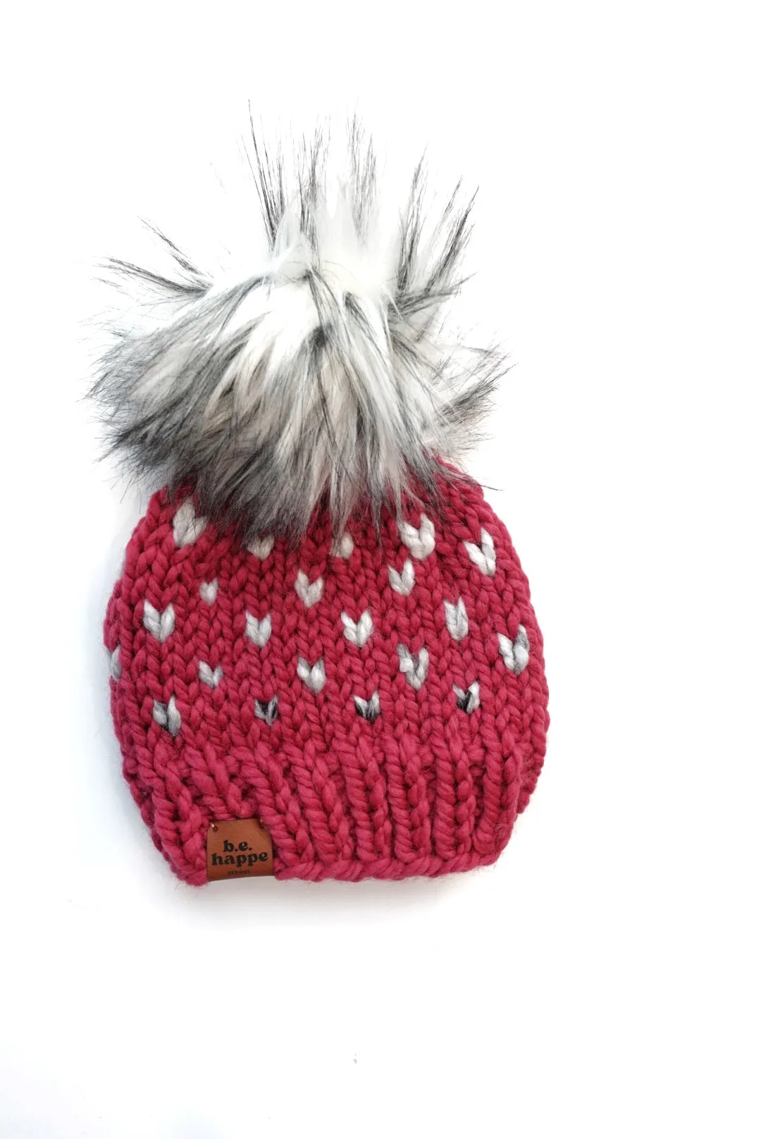 3-6 month Baby Knit Hearts Pom Hat | Pink   Marble