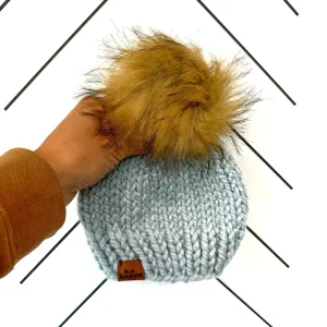 3-6 month Baby Knit Pom Hat | Baby Blue Beanie