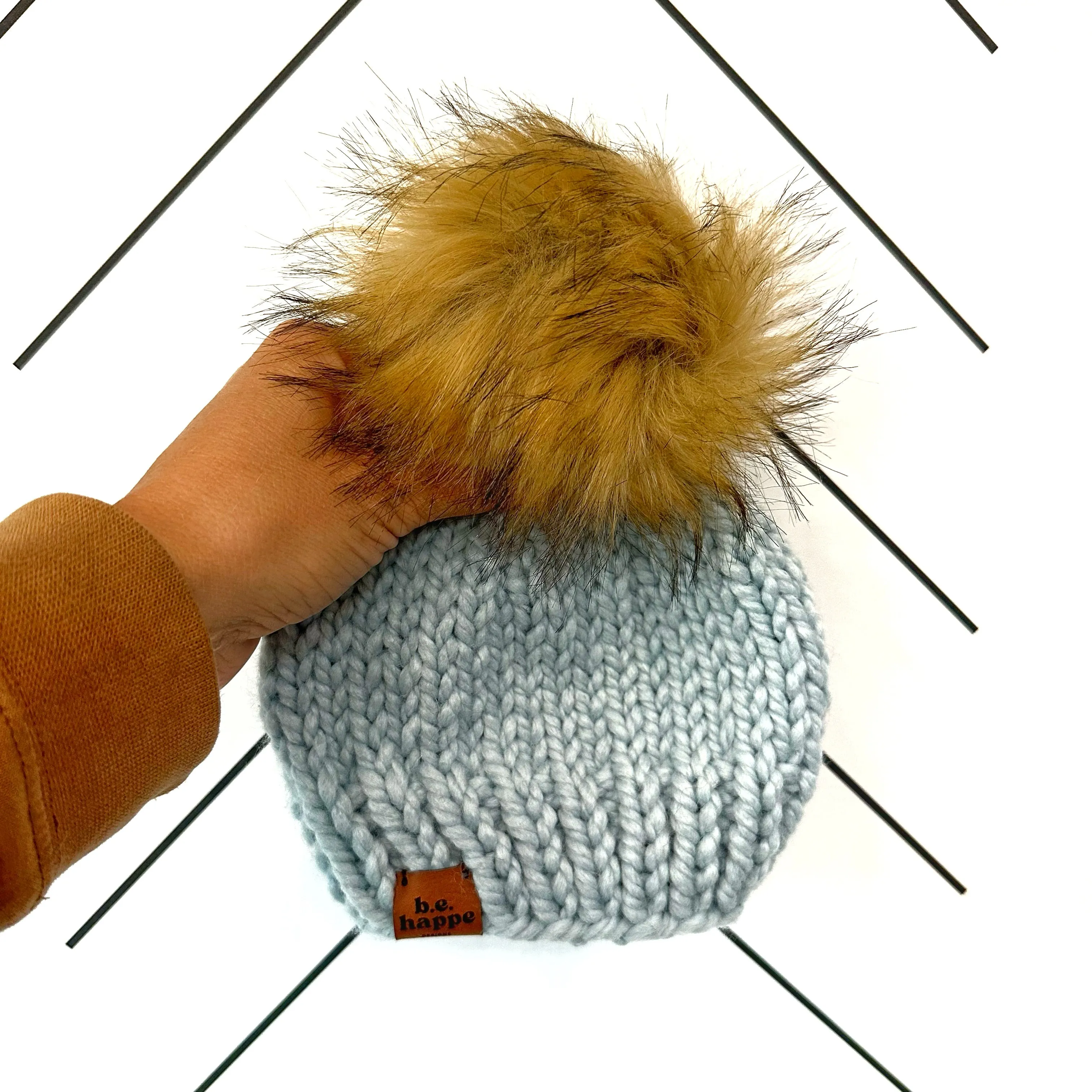 3-6 month Baby Knit Pom Hat | Baby Blue Beanie