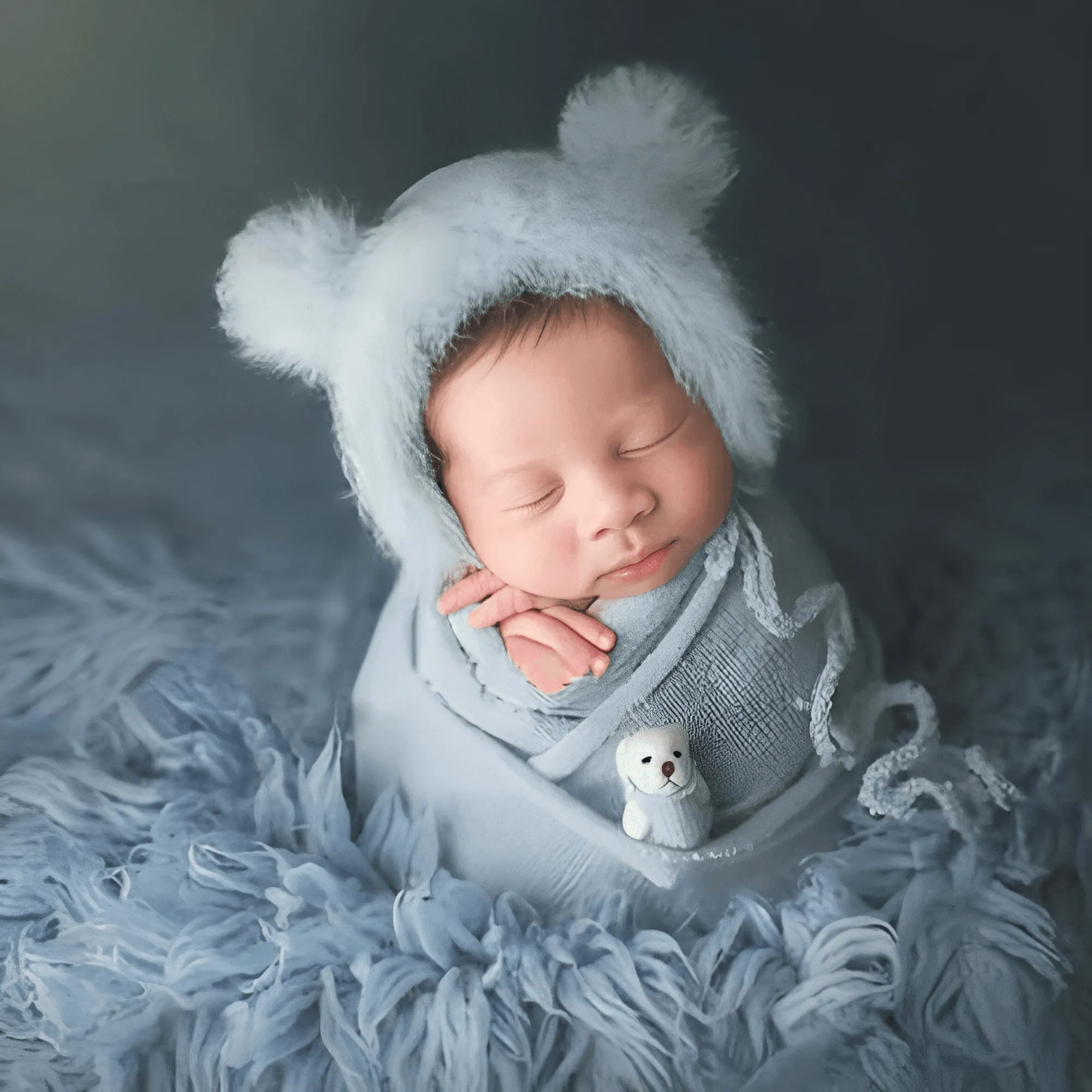 3pcs/Set Newborn Photography Wraps    Faux Fur Hat   Bear Doll