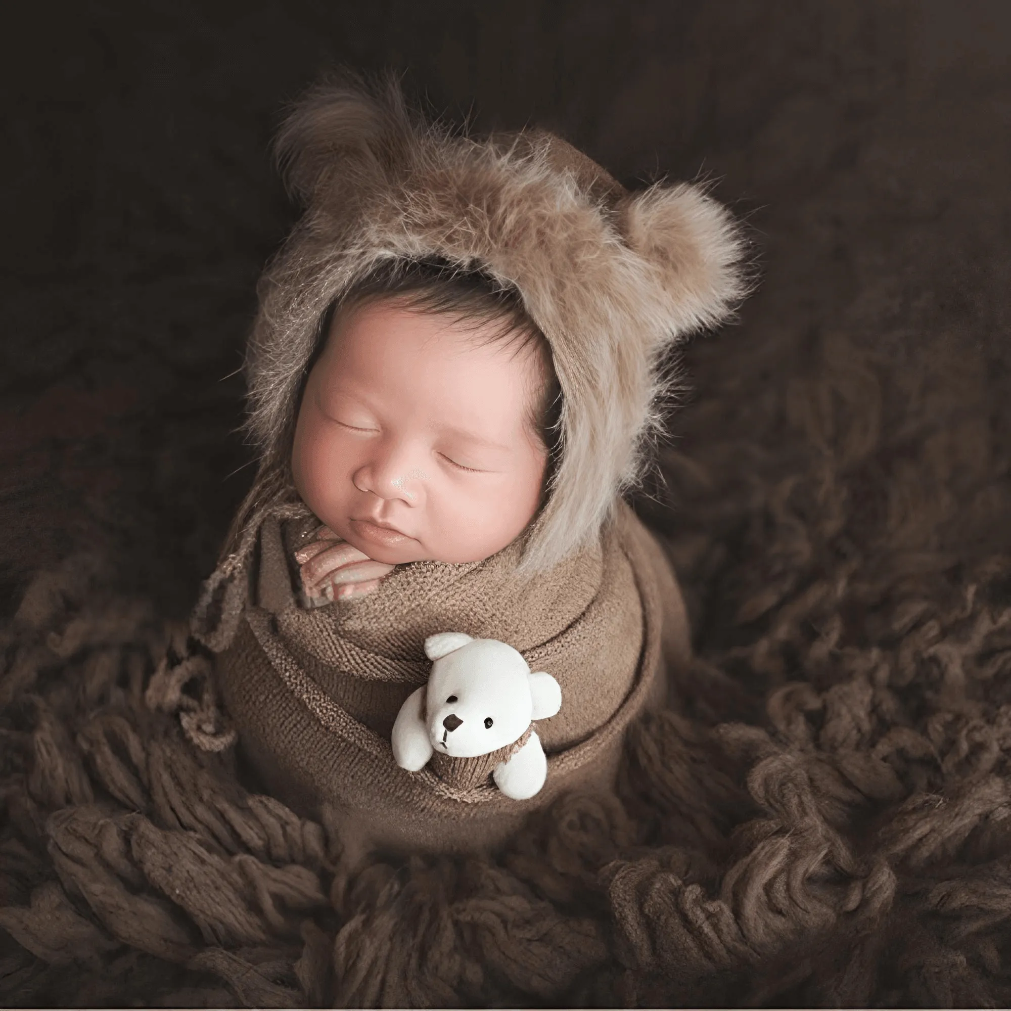 3pcs/Set Newborn Photography Wraps    Faux Fur Hat   Bear Doll