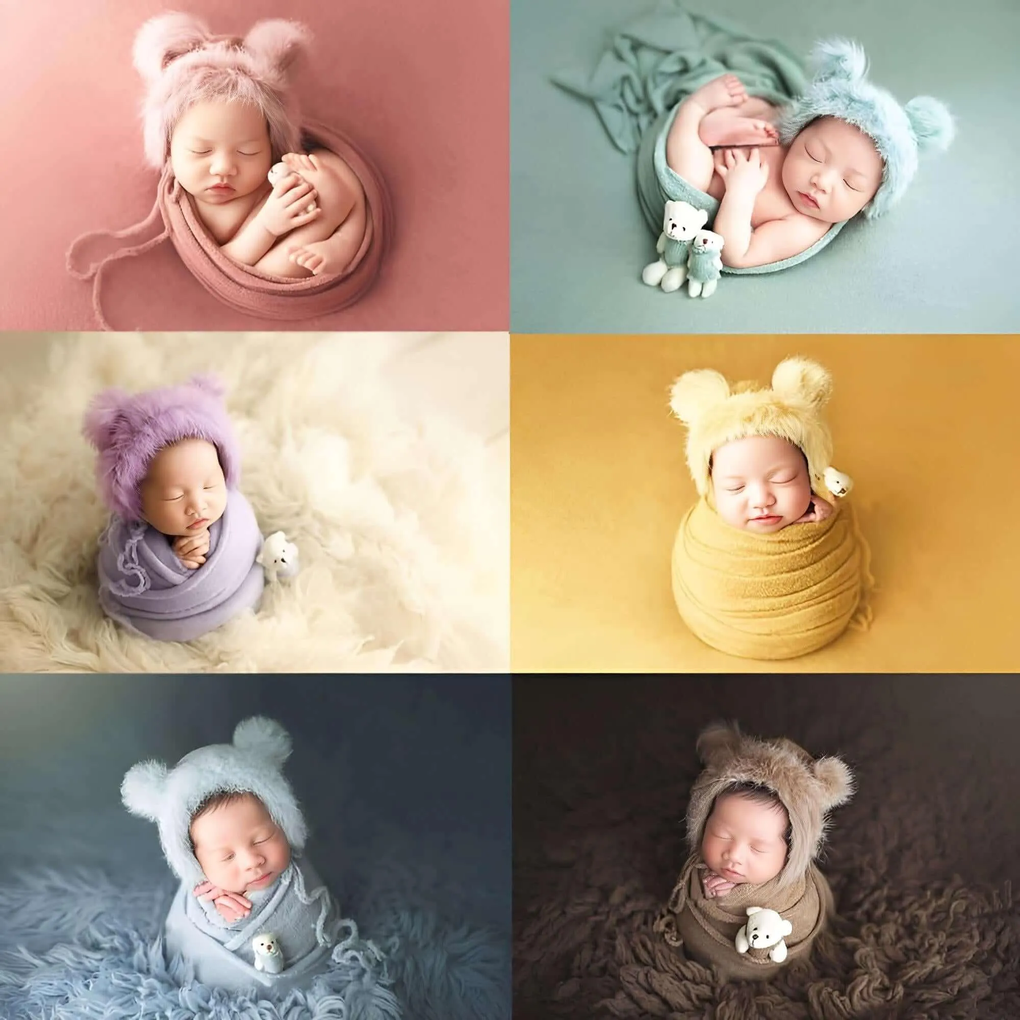 3pcs/Set Newborn Photography Wraps    Faux Fur Hat   Bear Doll