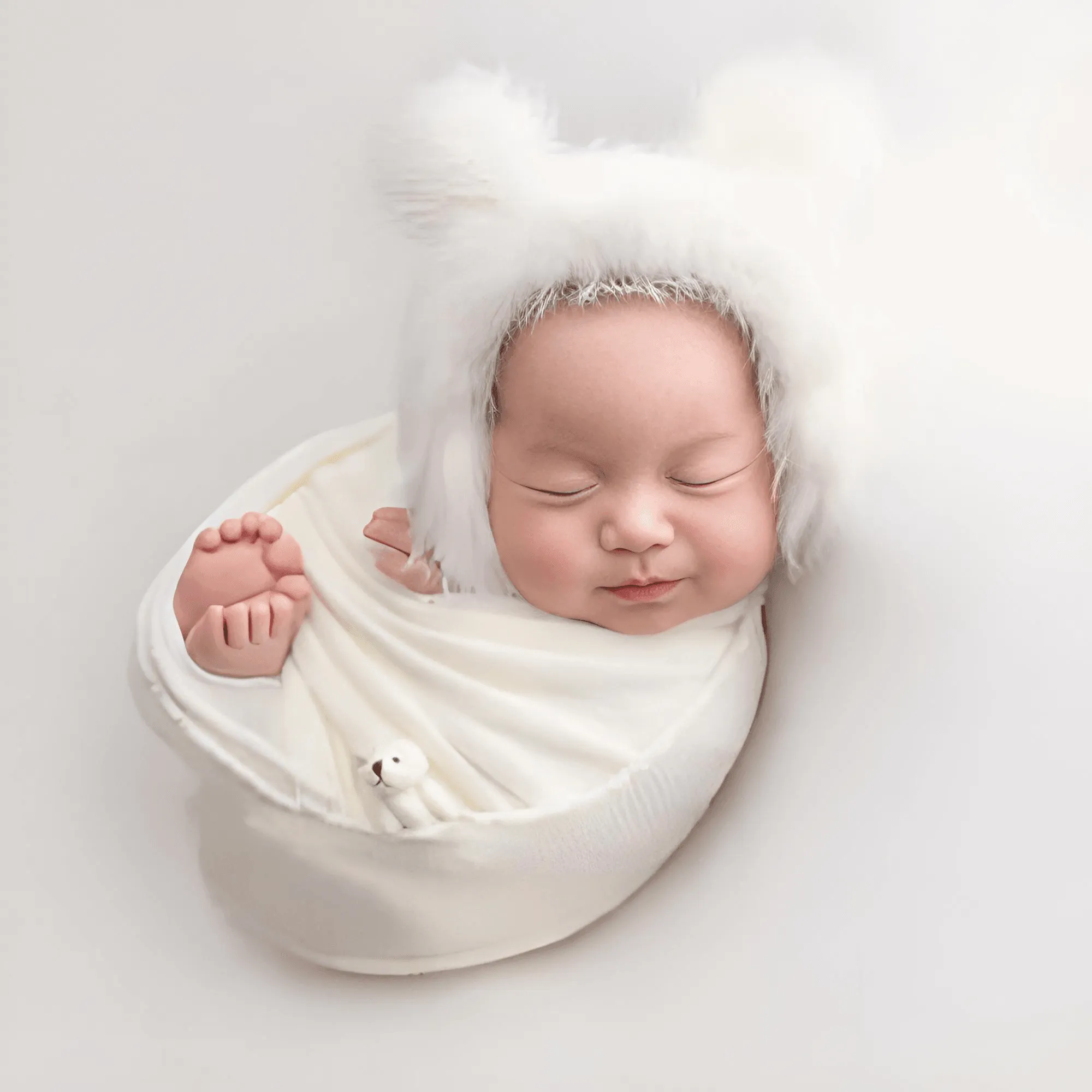 3pcs/Set Newborn Photography Wraps    Faux Fur Hat   Bear Doll