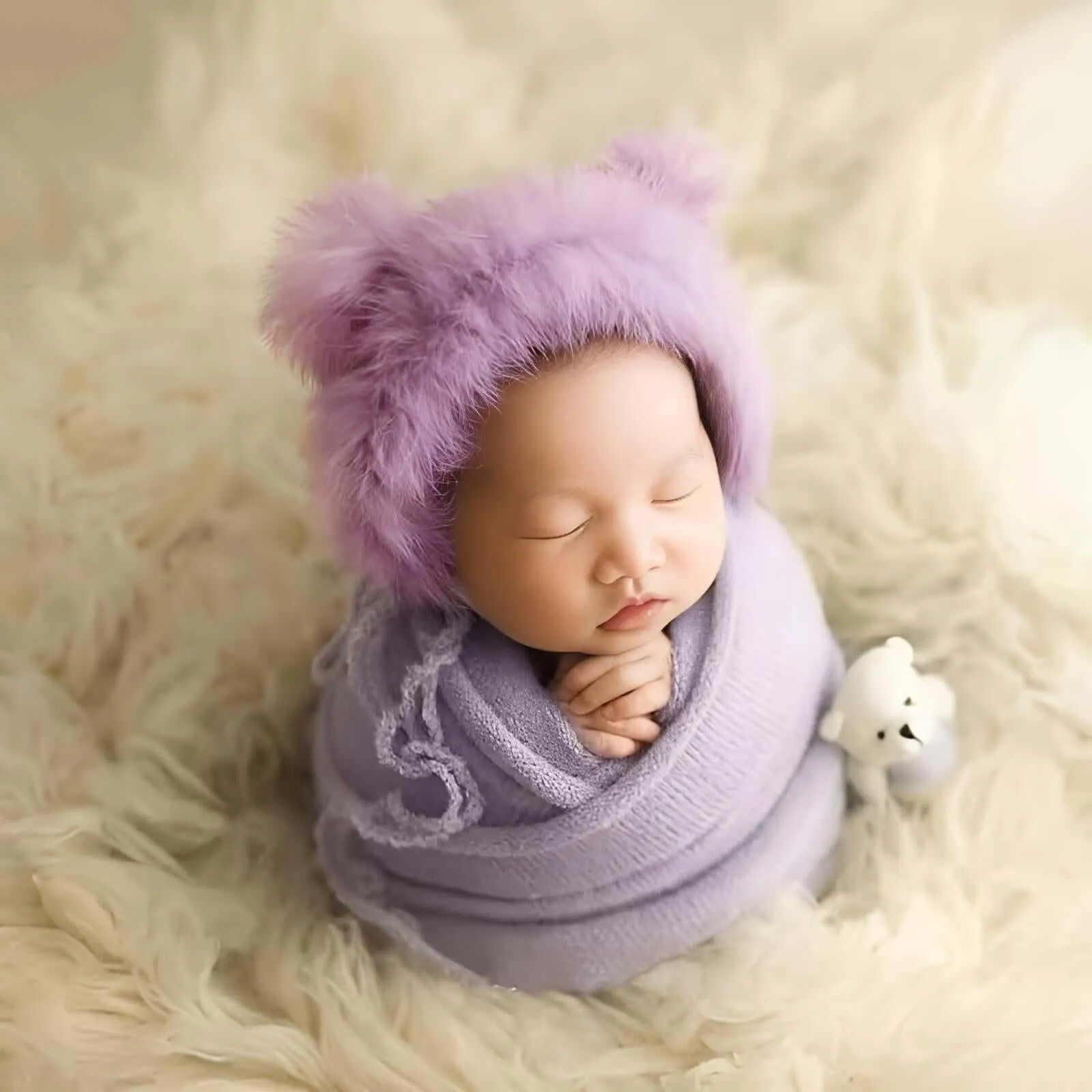 3pcs/Set Newborn Photography Wraps    Faux Fur Hat   Bear Doll