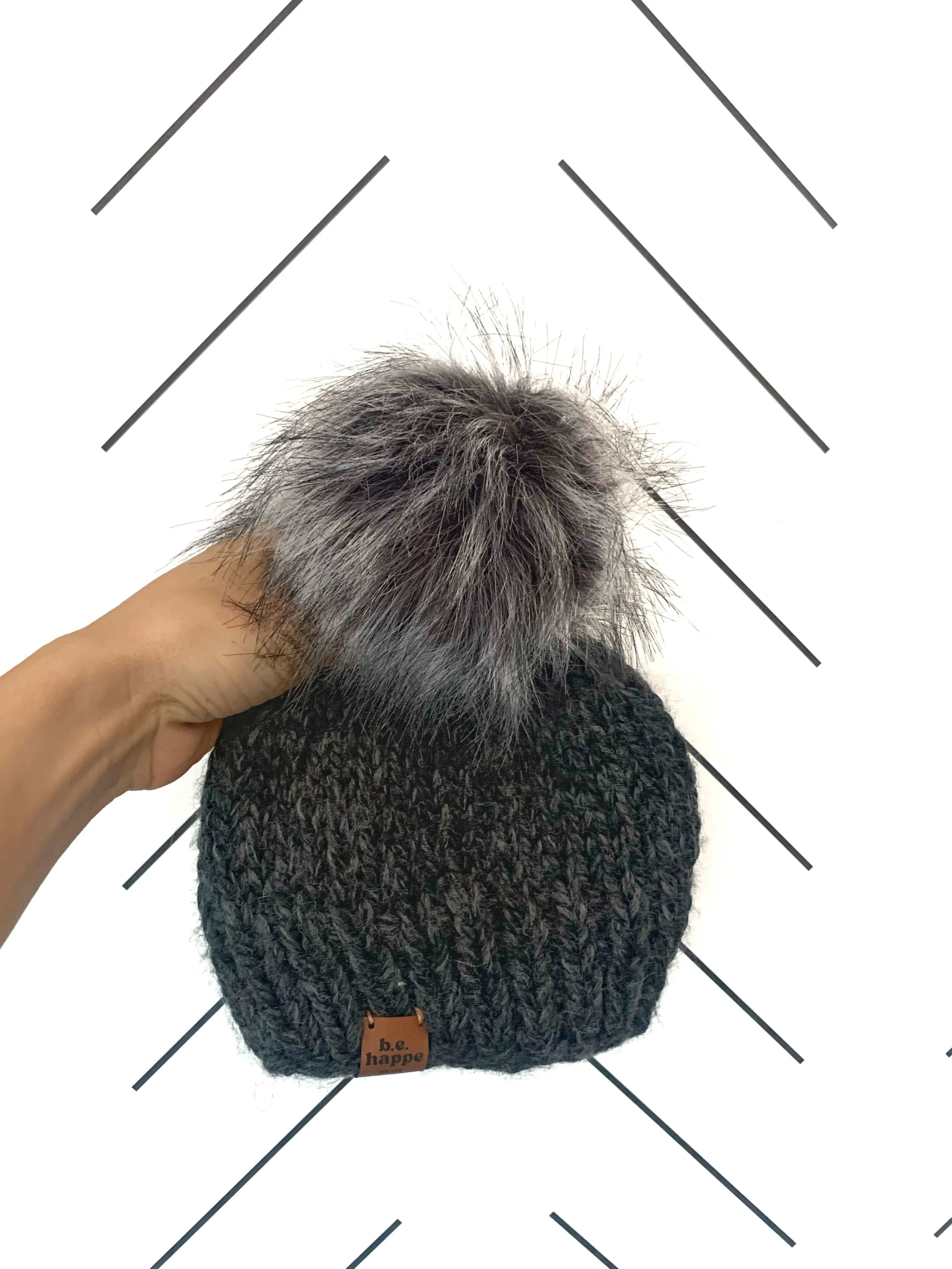 6-12 month Baby Pom Pom Hat | Charcoal Gray Infant Beanie