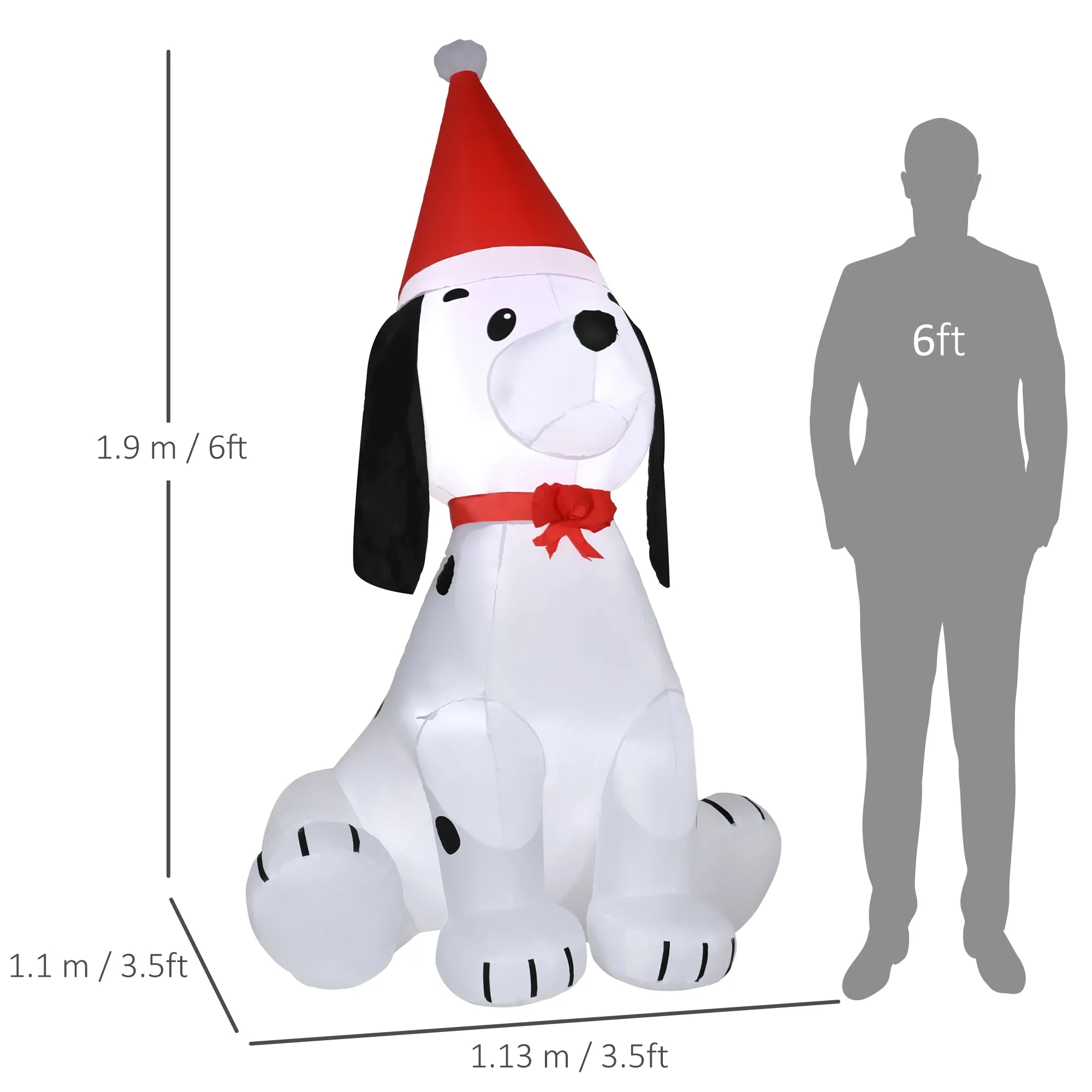 6ft Inflatable Christmas Puppy Dog Wearing Santa Hat Built-in LED Light