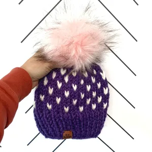 Adult Happe Hearts Knit Pom Hat | Iris Purple