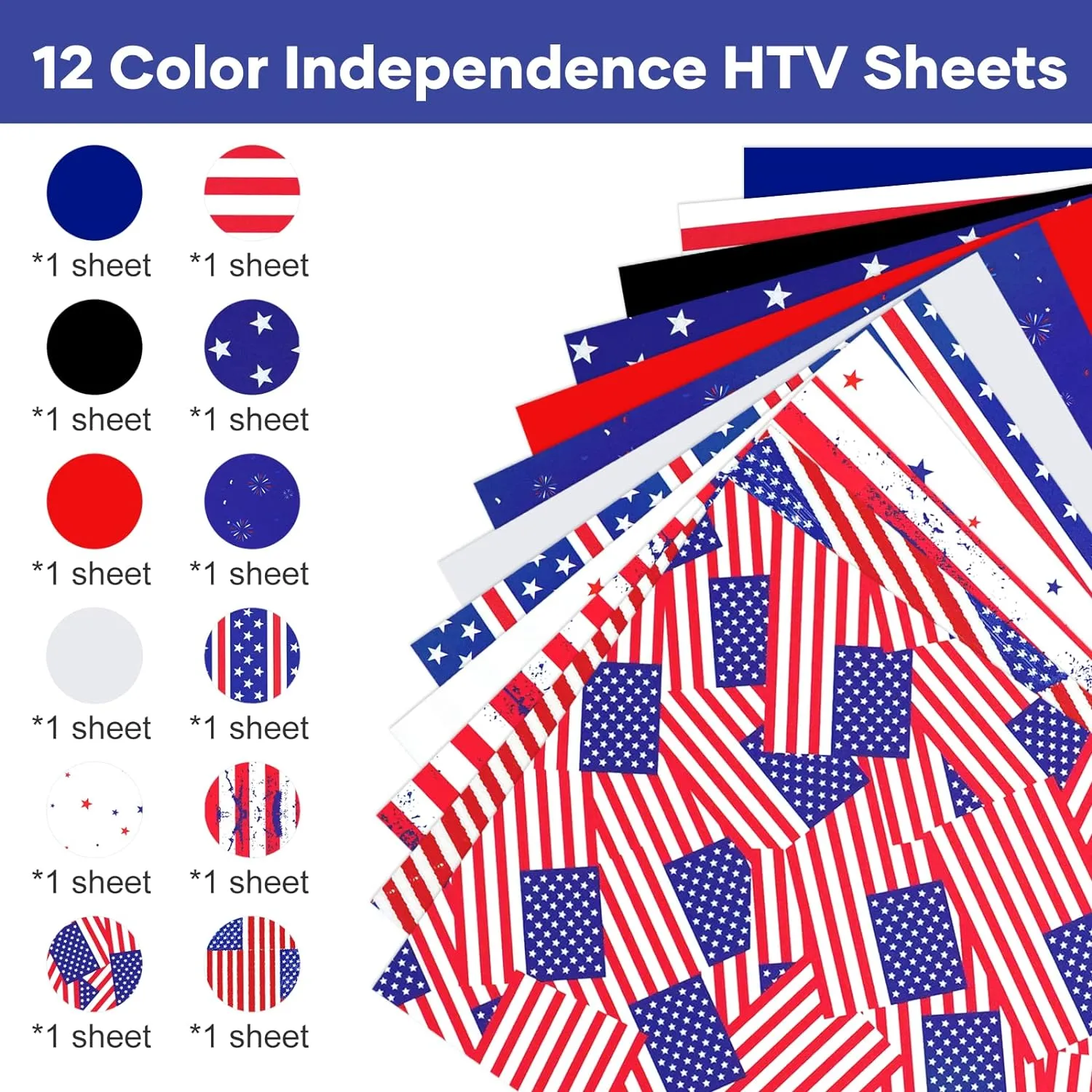 [American Flag]HTVRONT Hat Heat Press Machine HTV Bundle(American Flag HTV*24 PUFF HTV*9 PTFE Teflon Sheet*2 Baseball Cap Blank*2 Cutting Mat≥85＄)