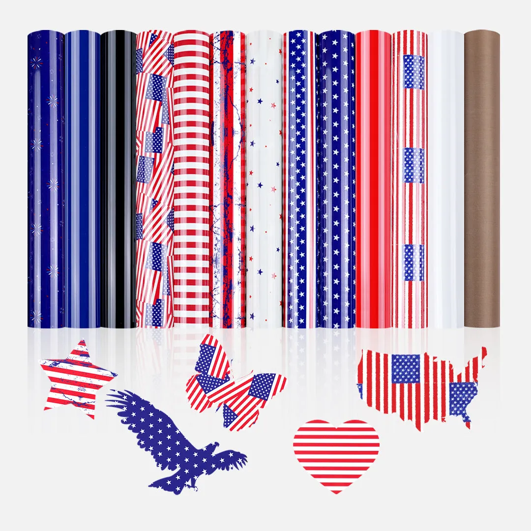 [American Flag]HTVRONT Hat Heat Press Machine HTV Bundle(American Flag HTV*24 PUFF HTV*9 PTFE Teflon Sheet*2 Baseball Cap Blank*2 Cutting Mat≥85＄)