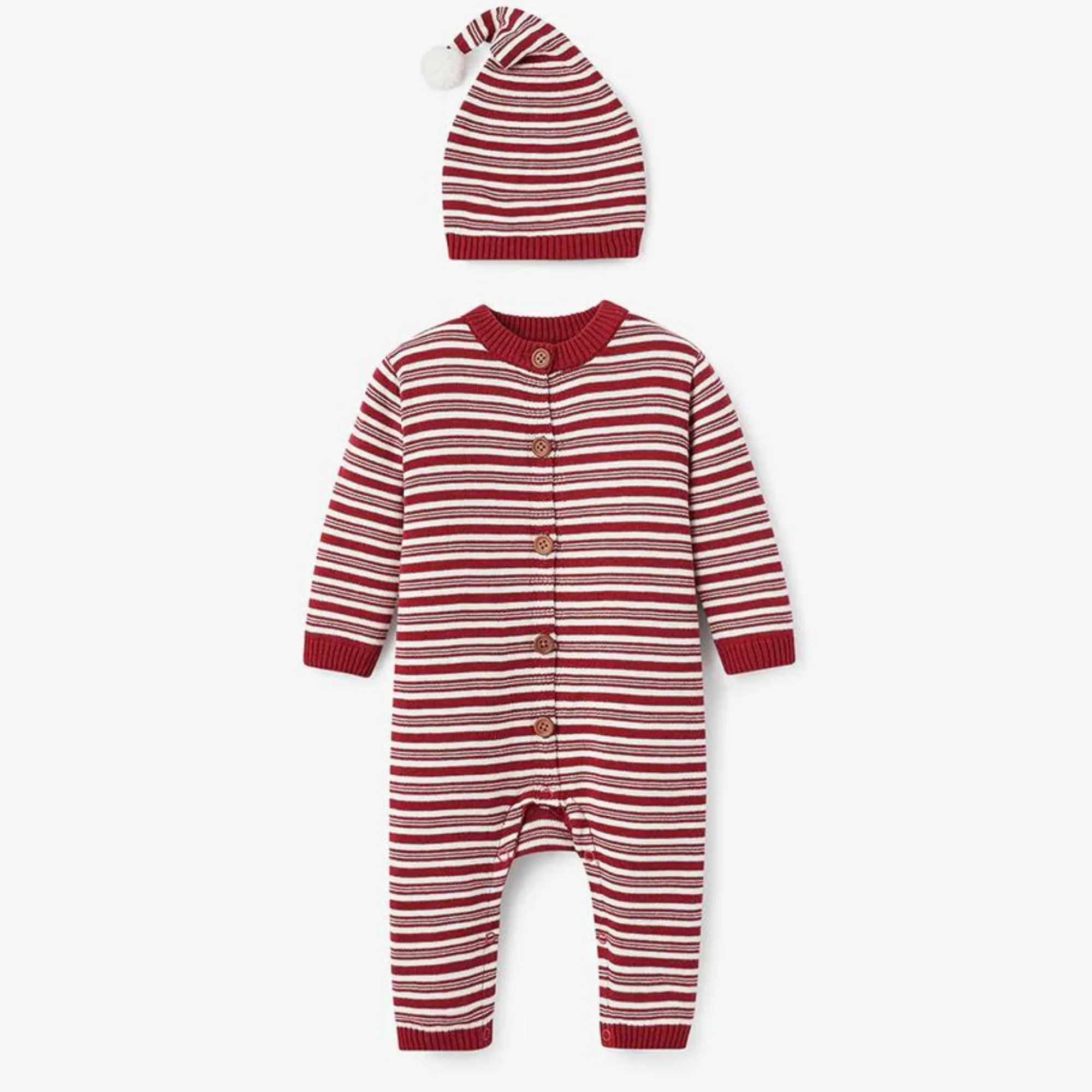 Baby Jumpsuit & Hat Set, Holiday Striped