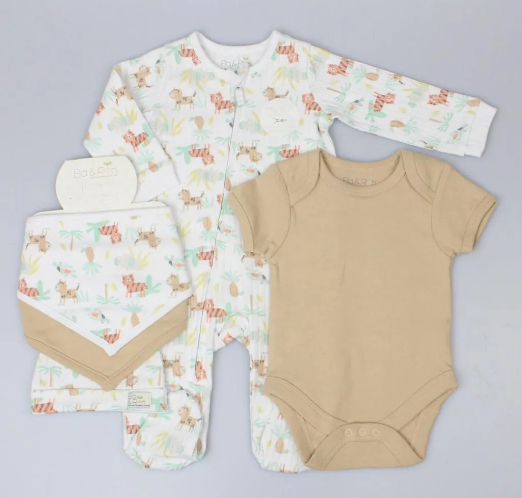 Baby Unisex  'Jungle Animals'  Five Clothing Piece Gift Set (0-9 months)