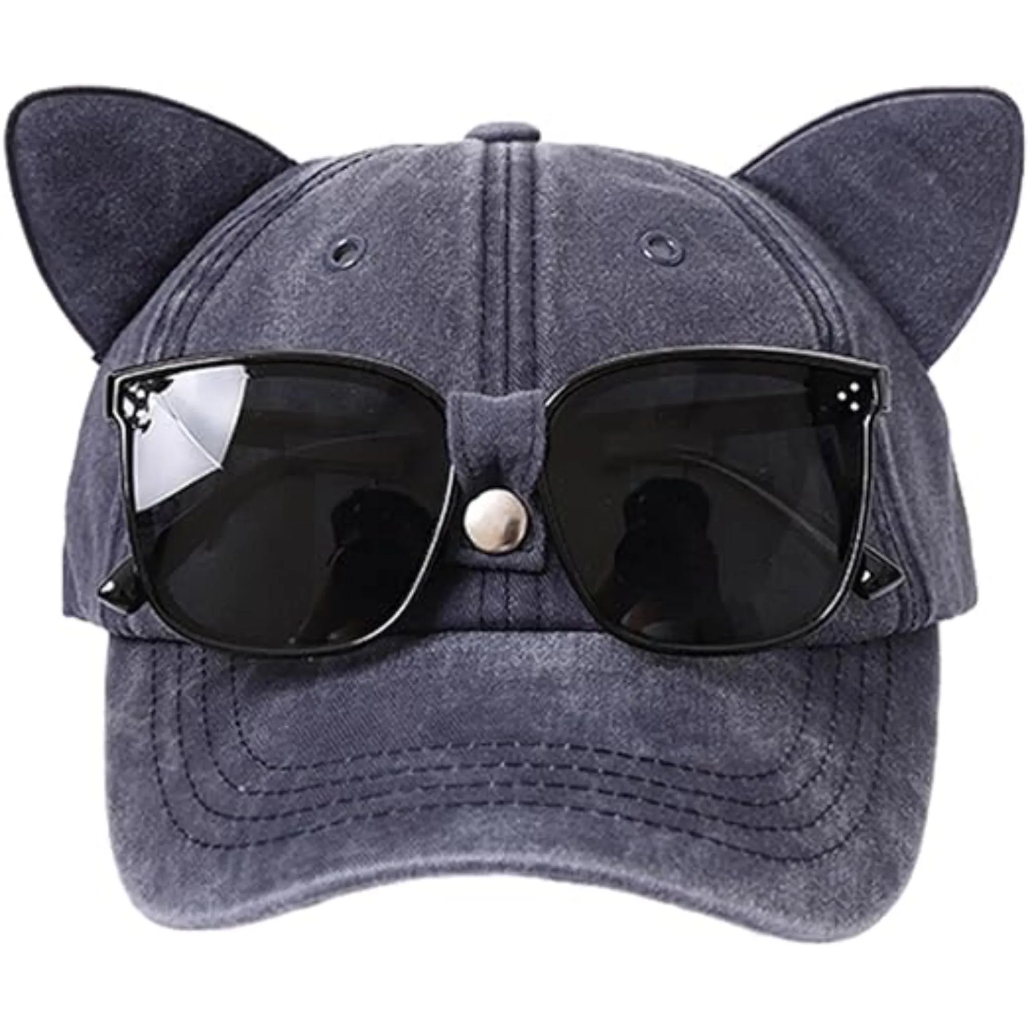 Babymoon Set of 2 | Baby Kids Boys Girls Cat Ears Cap Hat with Sunglasses | 0-8 years | Blue