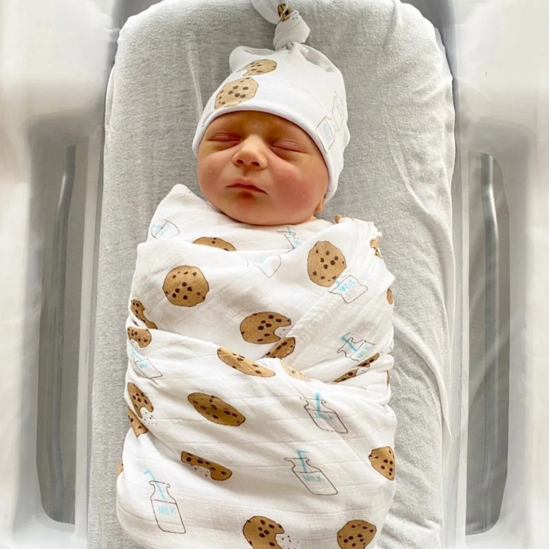 Bamboo Muslin Swaddle Blanket & Topknot Set - Cookie Craze