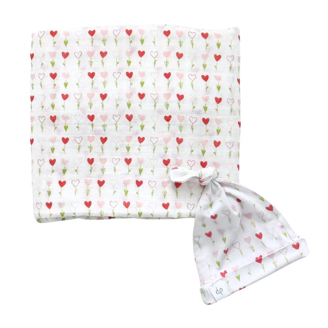 Bamboo Muslin Swaddle Blanket & Topknot Set - Cookie Craze