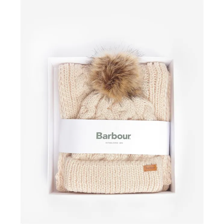 Barbour Penshaw Beanie & Scarf Gift Set in Blush Pink LGS0025PI15