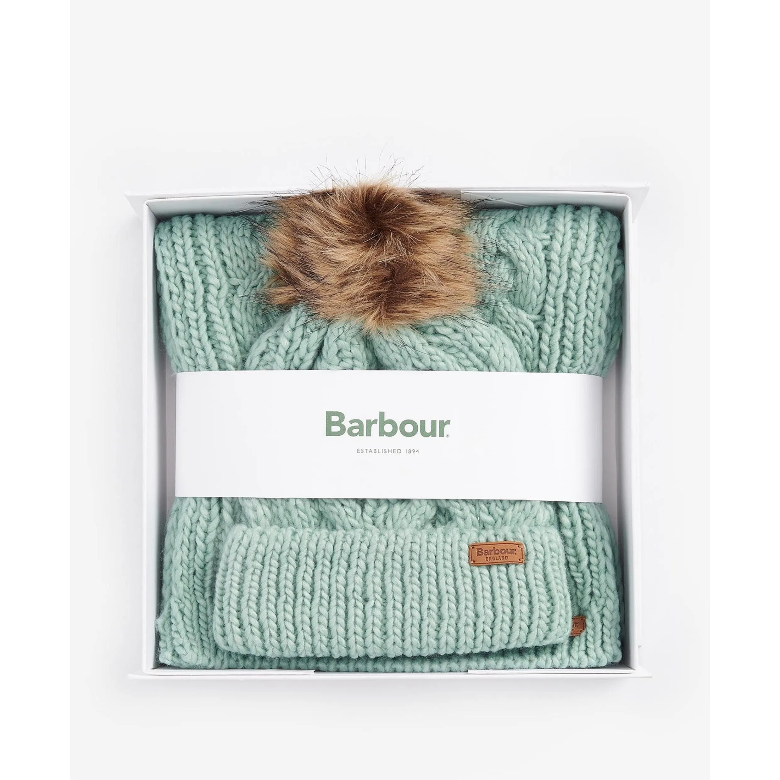 Barbour Penshaw Hat & Scarf Gift Set In Soft Mint LGS0025GN15