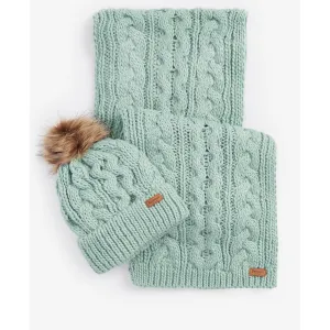 Barbour Penshaw Hat & Scarf Gift Set In Soft Mint LGS0025GN15