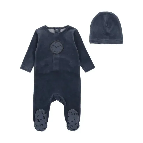 Bee & Dee True Navy Clock Velour Footie   Beanie