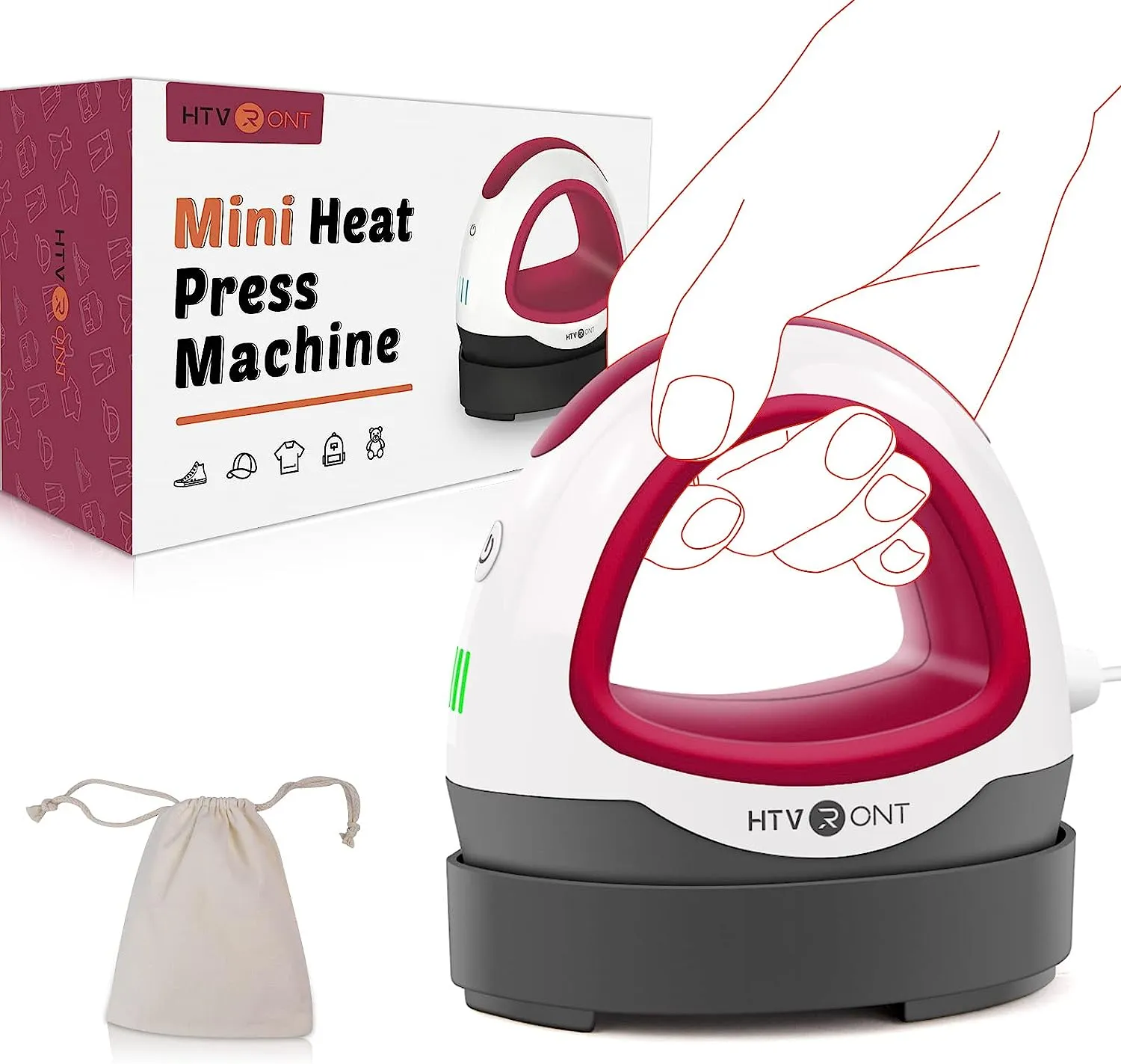 【BF Deal】HTVRONT Mini Heat Press Machine  - (4 Colors) - Portable Heat Press for T-Shirt, Hat, Shoes, and Bag