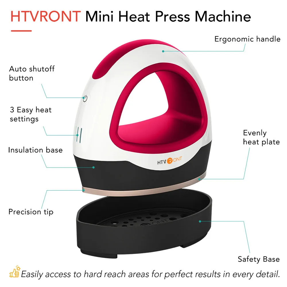 【BF Deal】HTVRONT Mini Heat Press Machine  - (4 Colors) - Portable Heat Press for T-Shirt, Hat, Shoes, and Bag