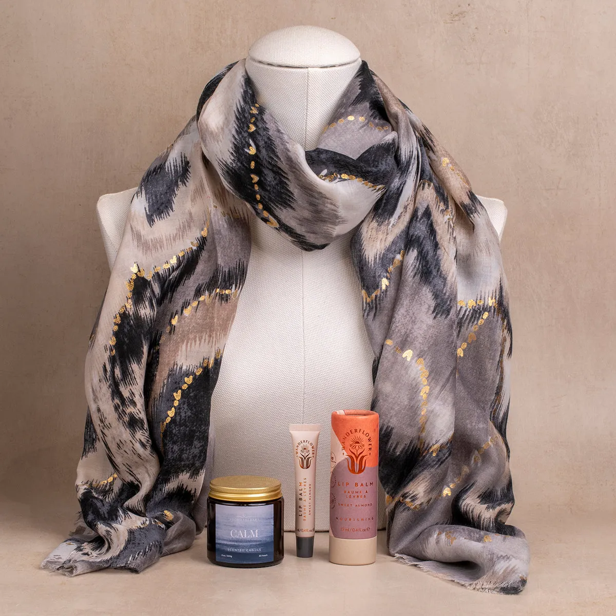 Black and Gold Wave Scarf - Calm Gift Set