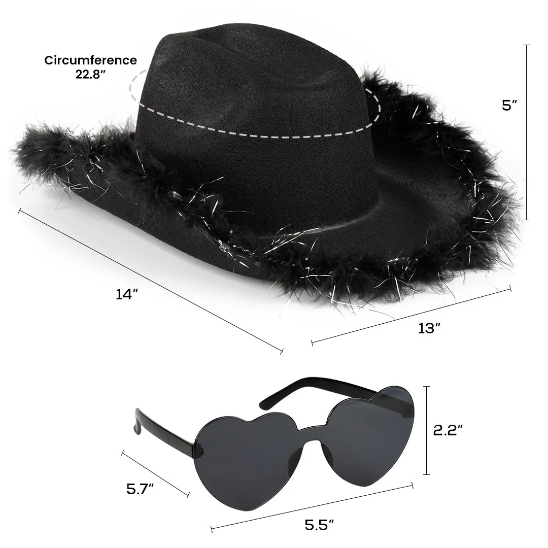 Black Cowgirl Hat with Glasses - Halloween Cowboy Hat - FUNCREDIBLE