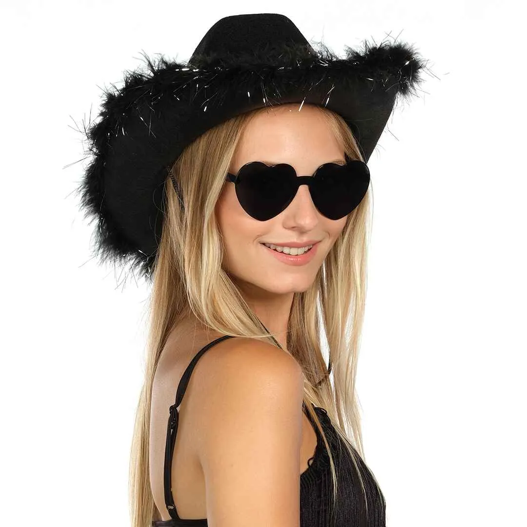 Black Cowgirl Hat with Glasses - Halloween Cowboy Hat - FUNCREDIBLE