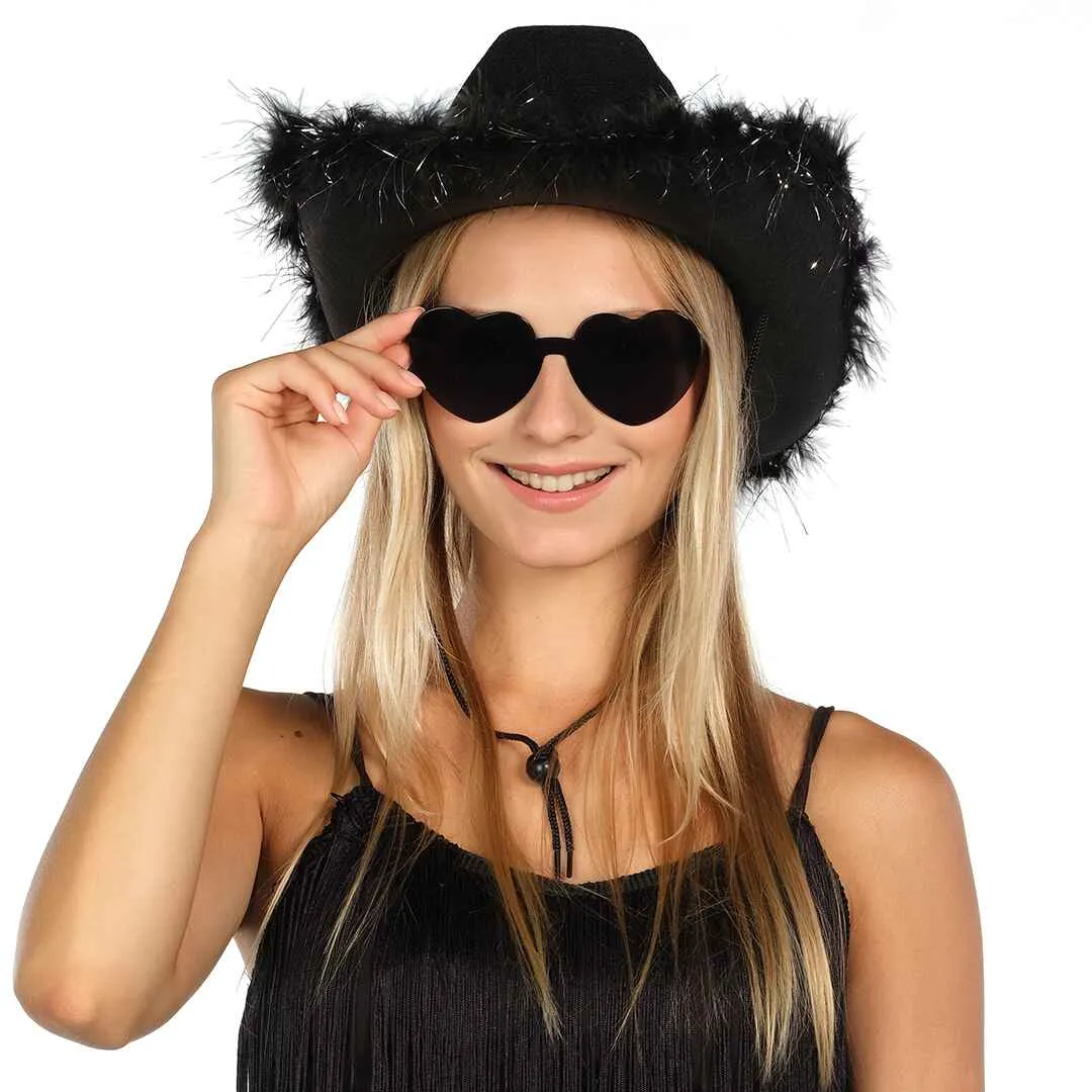 Black Cowgirl Hat with Glasses - Halloween Cowboy Hat - FUNCREDIBLE