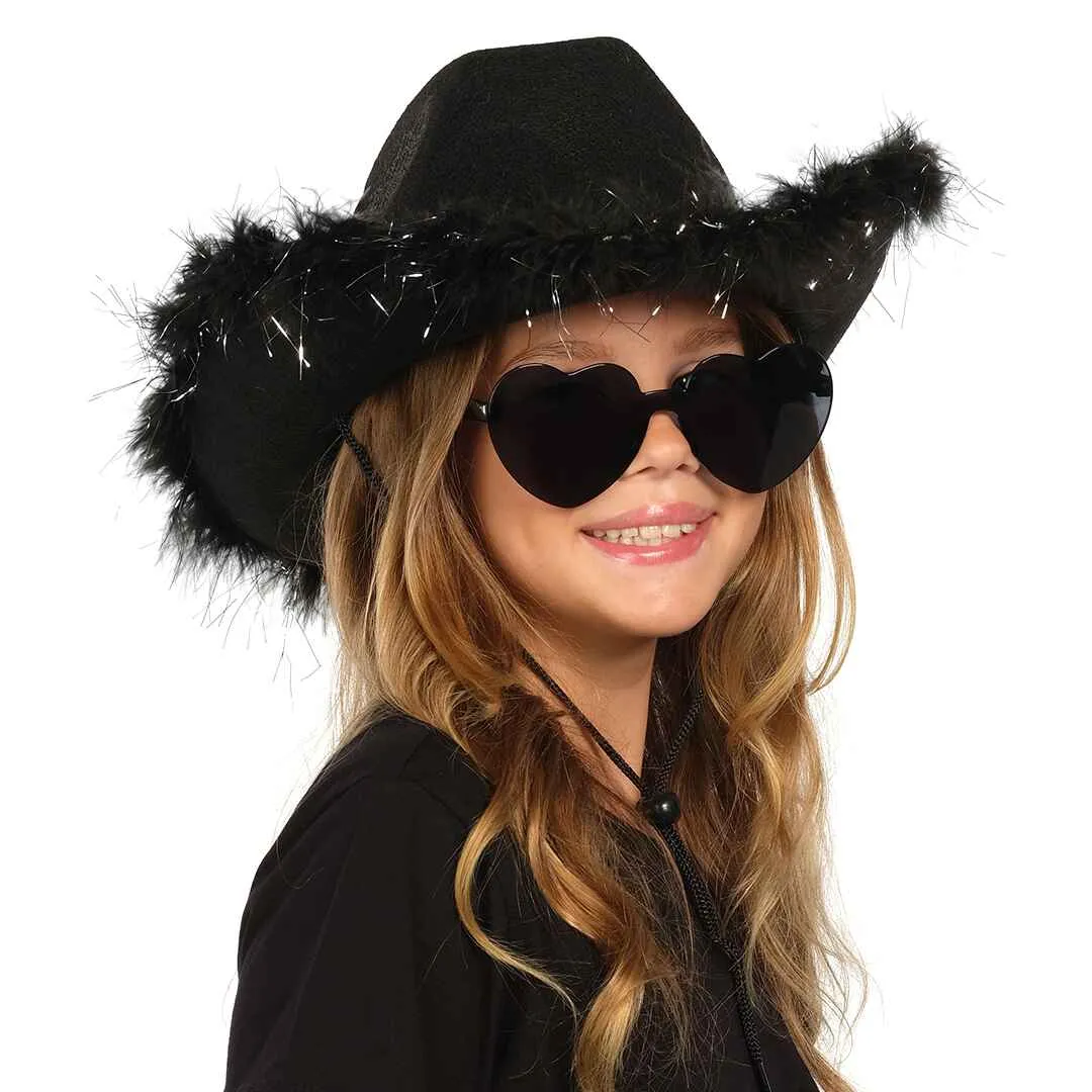 Black Cowgirl Hat with Glasses - Halloween Cowboy Hat - FUNCREDIBLE