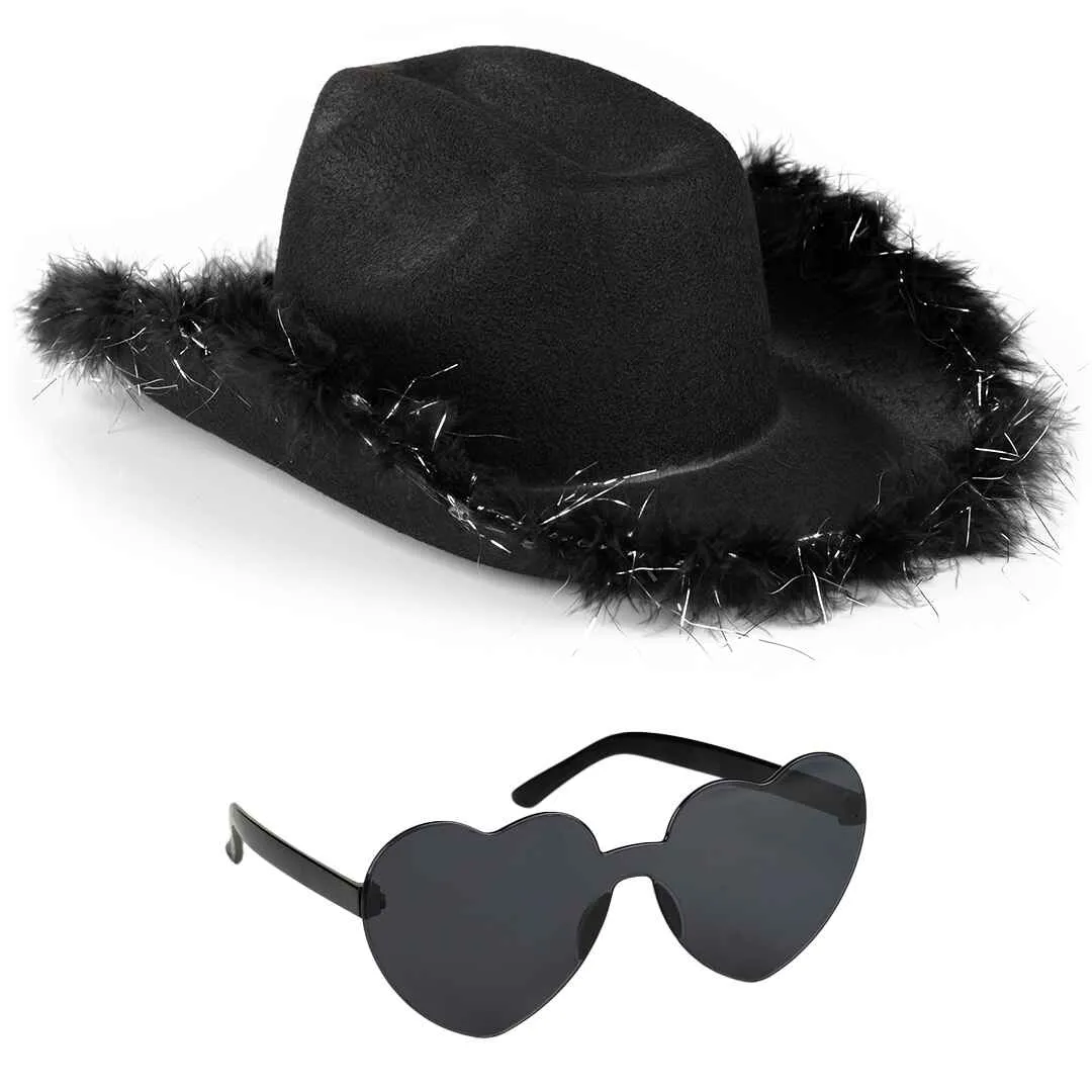 Black Cowgirl Hat with Glasses - Halloween Cowboy Hat - FUNCREDIBLE