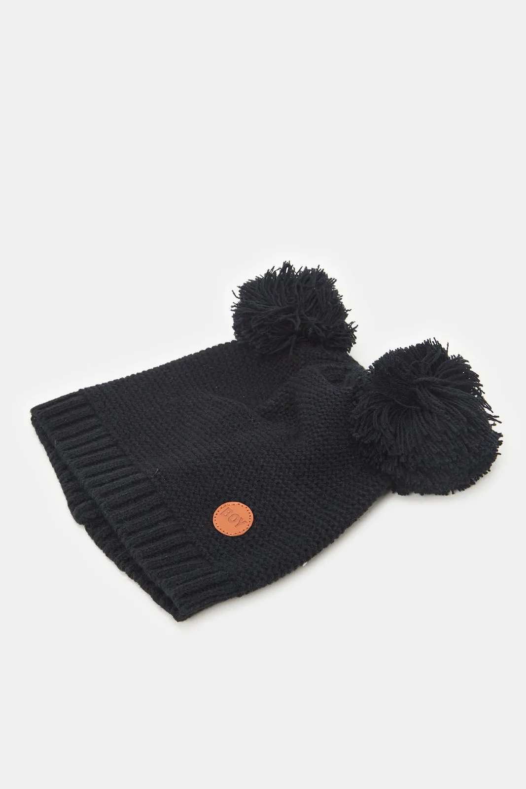 Boys Black And Grey Knitted Cap Set (2 Piece)