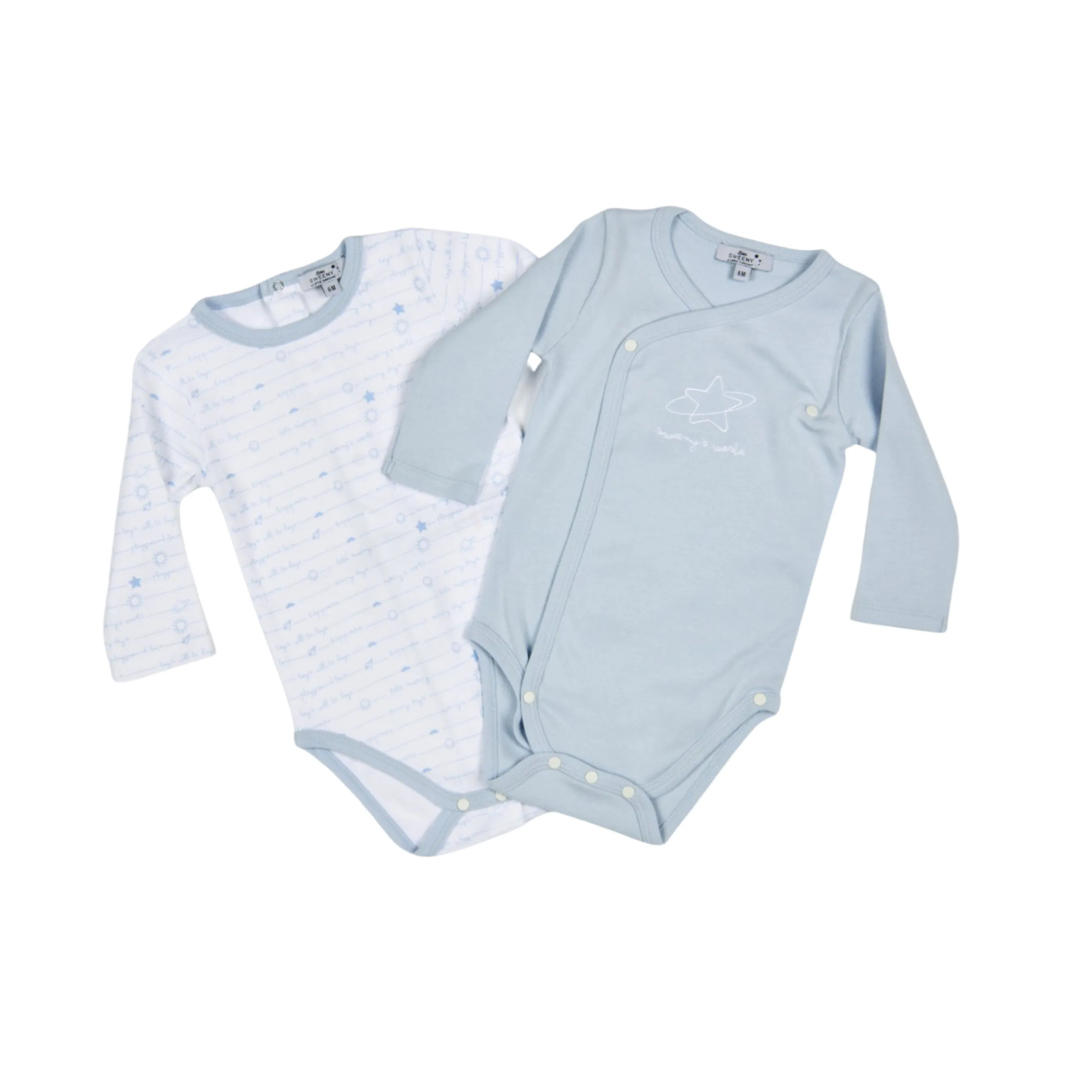 Boys White & Blue Organic Cotton Bodysuit Set (2)