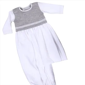 Boys White & Grey Quilted Cotton Gown