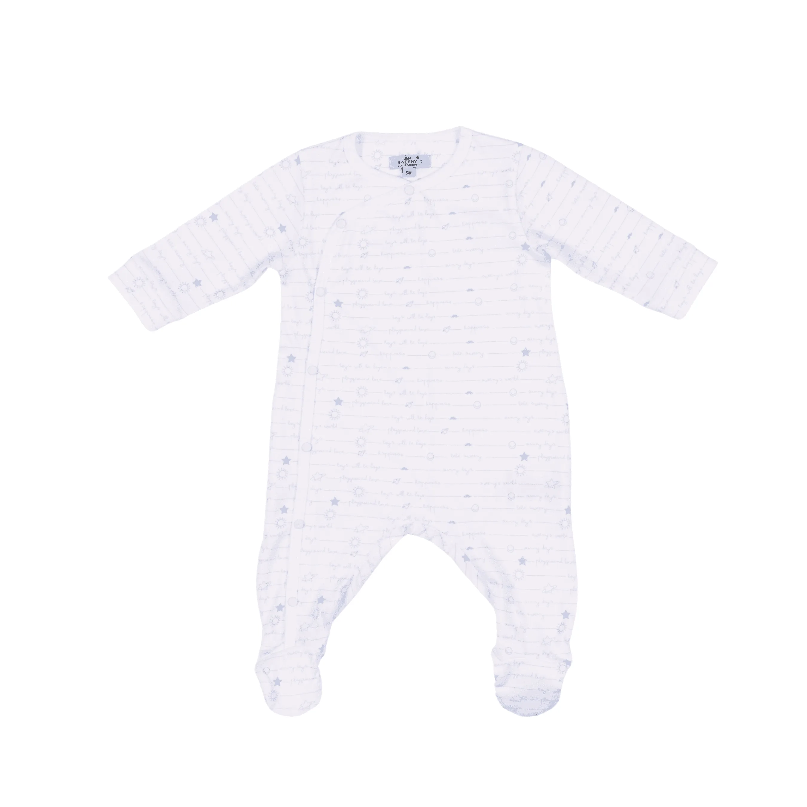 Boys White Jersey Babygrow Set (3) With Blue Prints