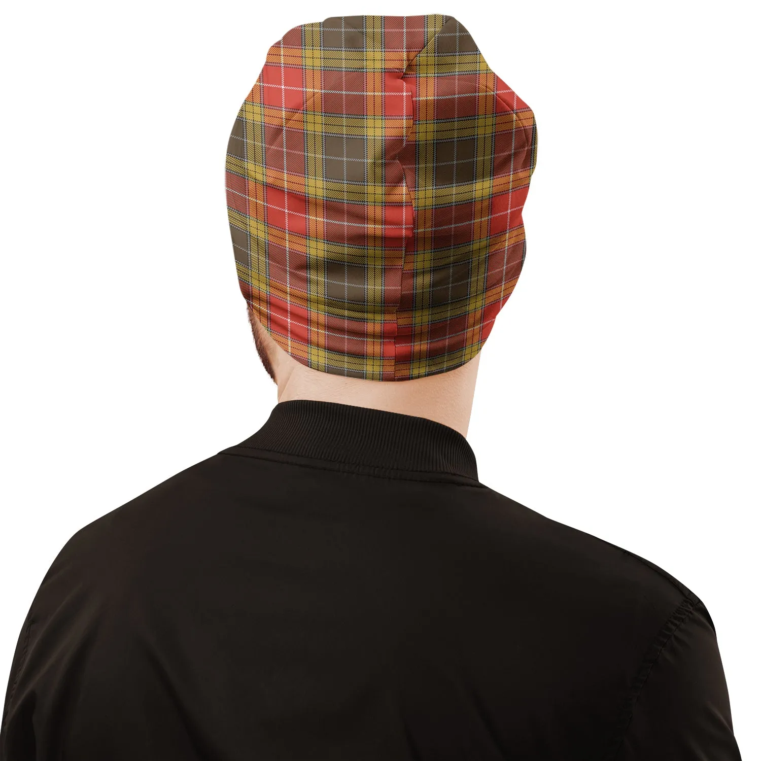 Buchanan Old Set Weathered Tartan Beanies Hat with Family Crest