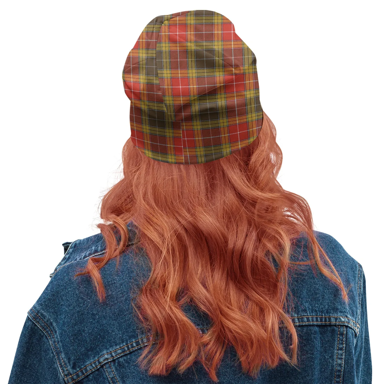 Buchanan Old Set Weathered Tartan Beanies Hat with Family Crest