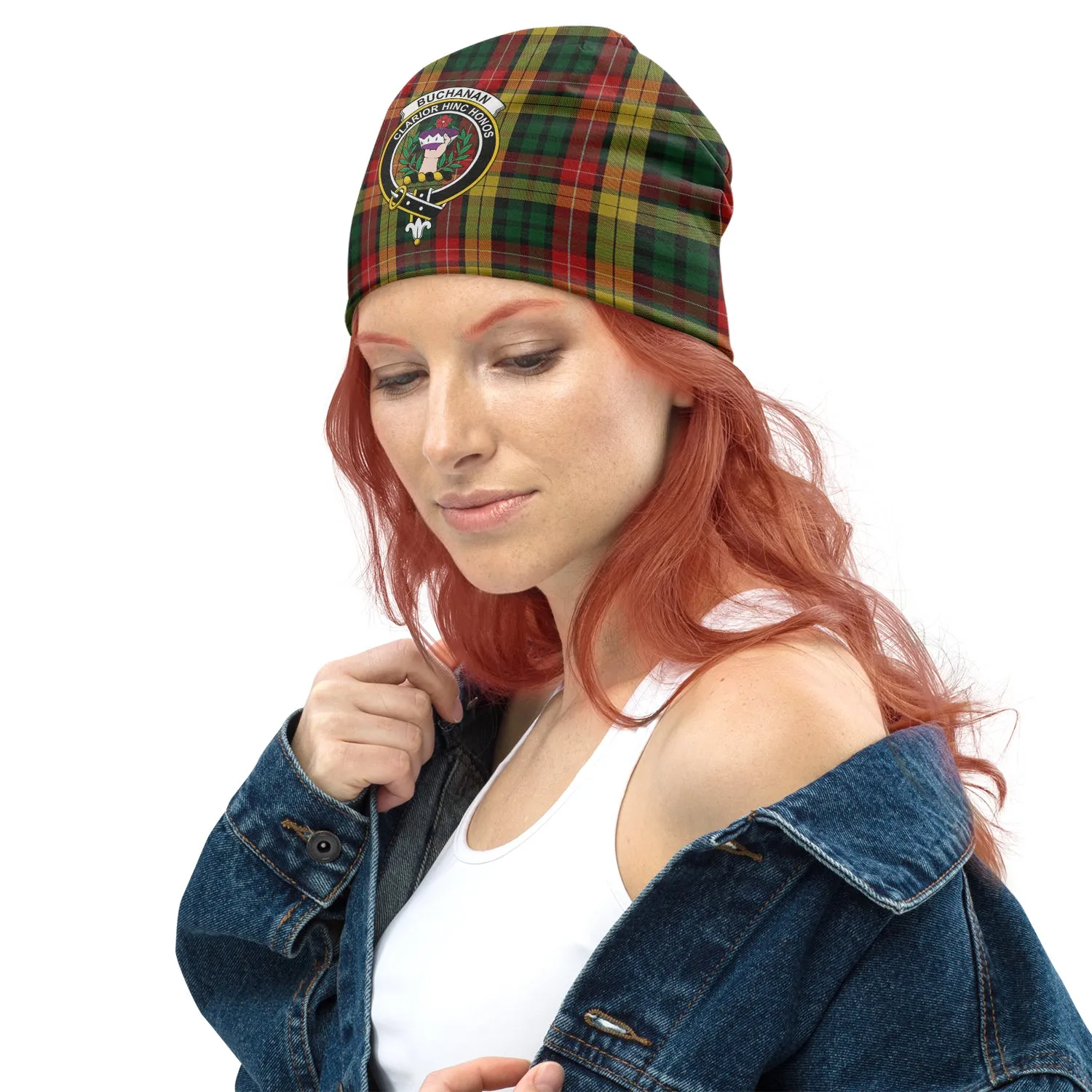 Buchanan Tartan Beanies Hat with Family Crest