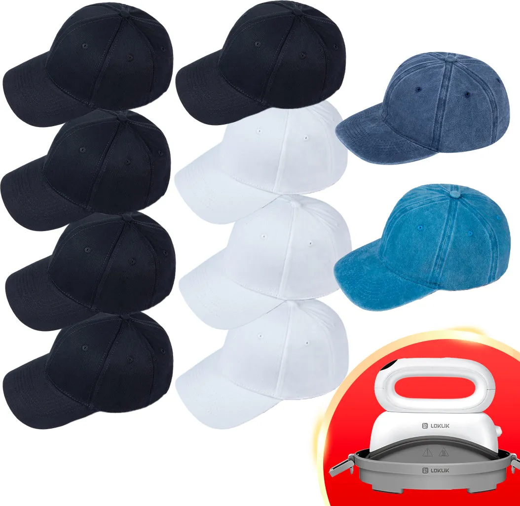 [Buy Hat get Free Hat Heat Press Machine]10 pack Baseball Cap Blanks Bundle,for school/party/office/outdoors/black friday