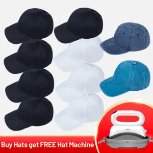 [Buy Hat get Free Hat Heat Press Machine]10 pack Baseball Cap Blanks Bundle,for school/party/office/outdoors/black friday